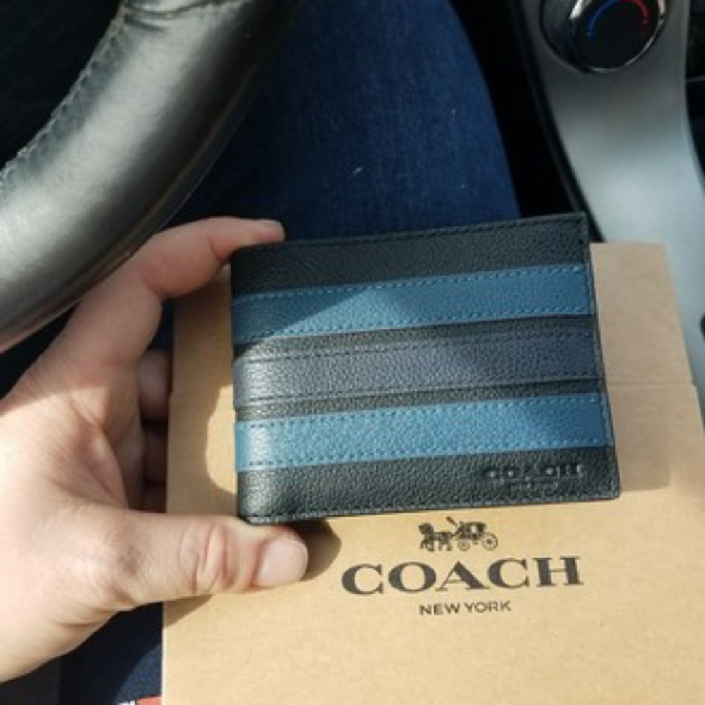 Nwt Coach Men's Slimfold Varsity stripe wallet - Picture 1 of 3